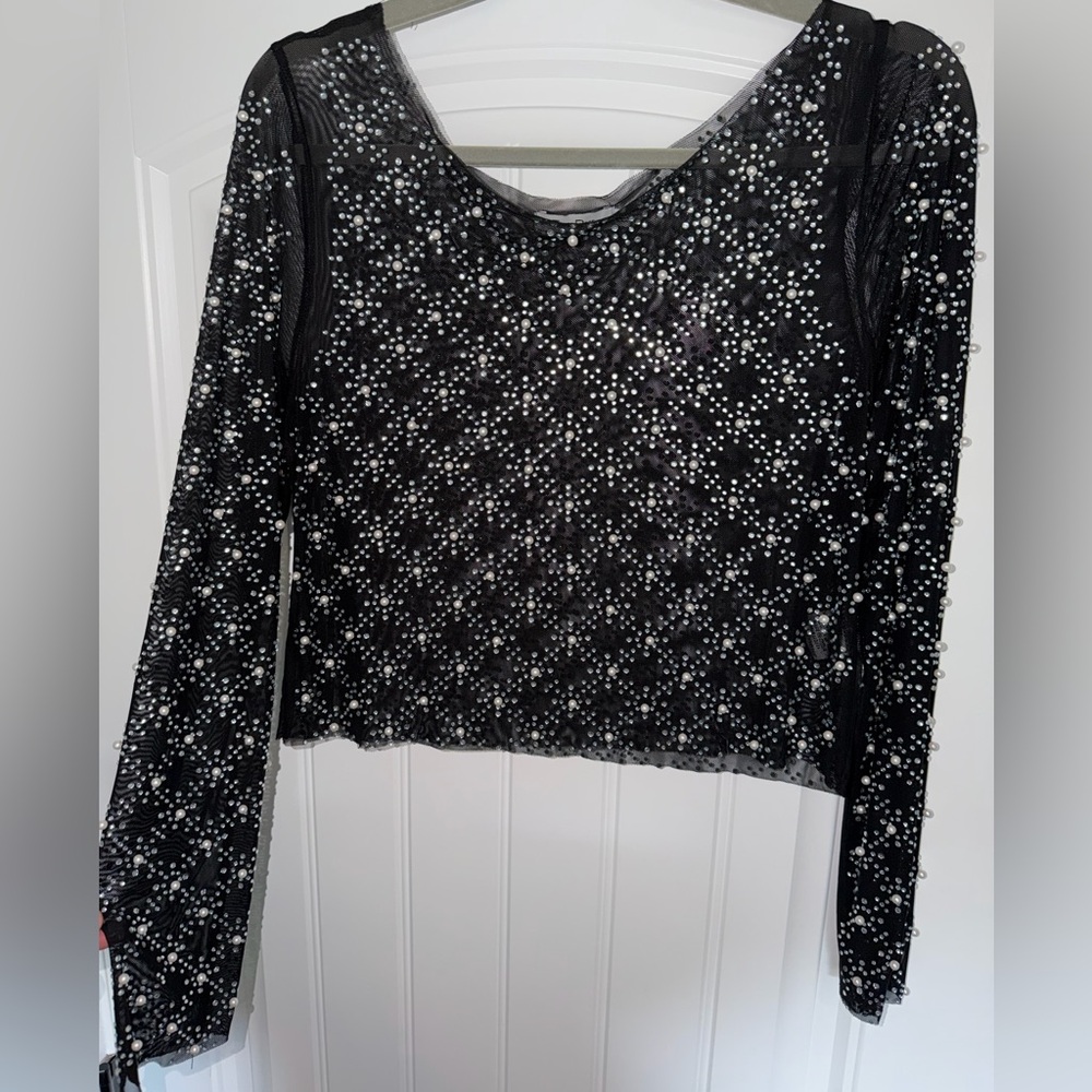 Elegant Black embellished beaded Women's Top